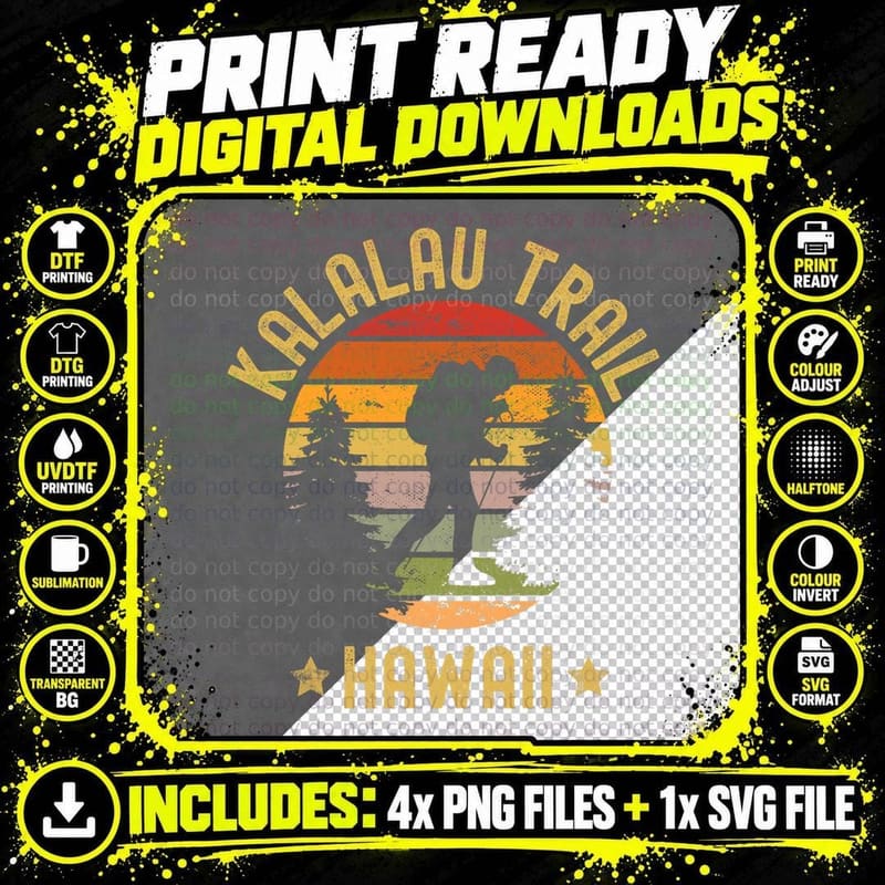 Hiking Mountains Kalalau Trail Hawaii T-Shirt Png SVG Digital Bundle