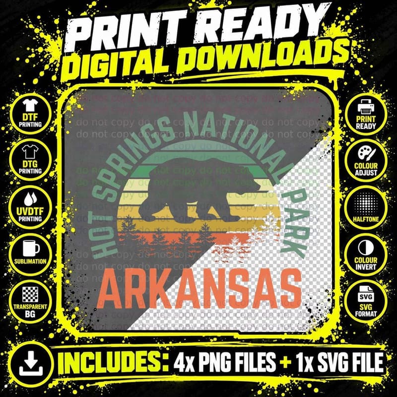 Hot Springs National Park Arkansas Bear Hiking Nature Png SVG Digital Bundle