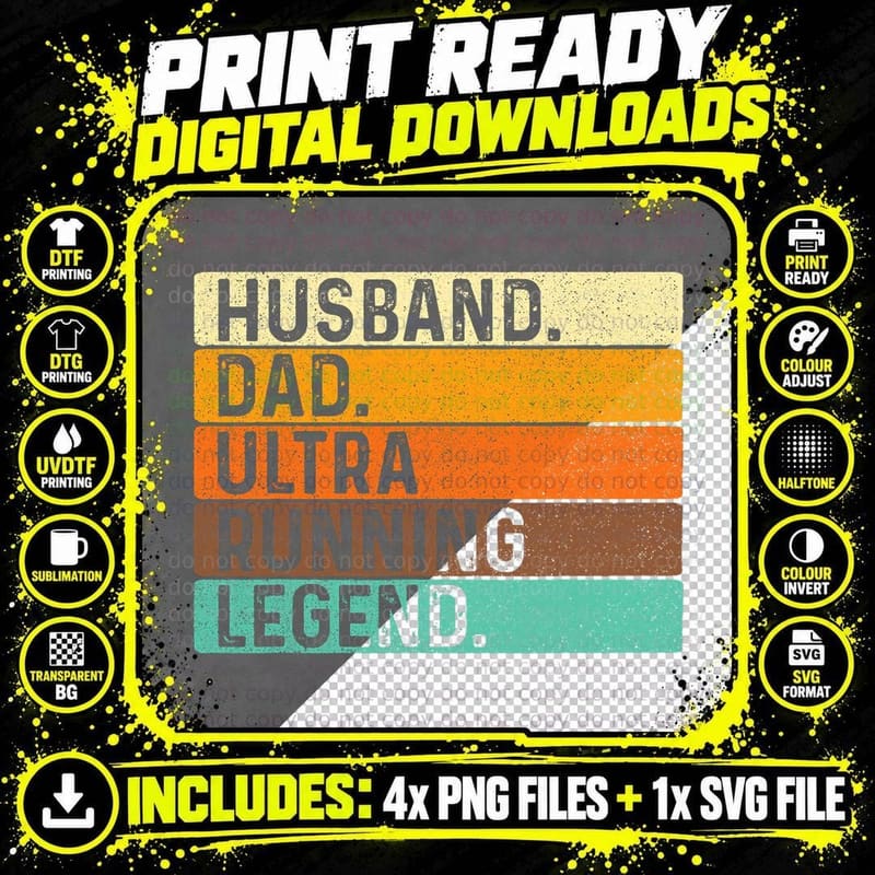 Husband Dad Ultra Running - Ultramarathon Mountain Png SVG Digital Bundle