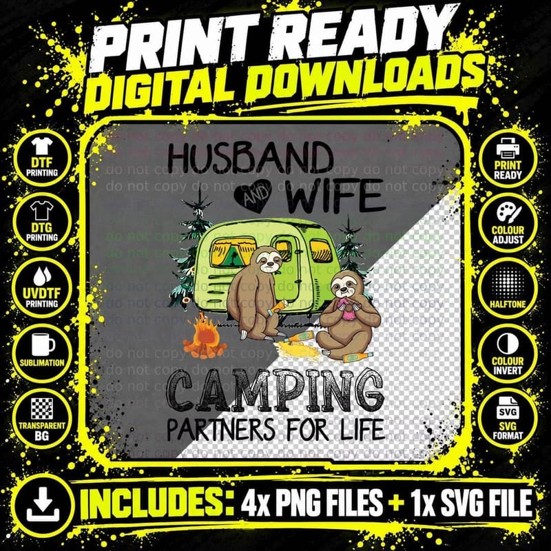 Husband Wife Camping Partners for Life Shirt, Lake Trip Png SVG Digital Bundle