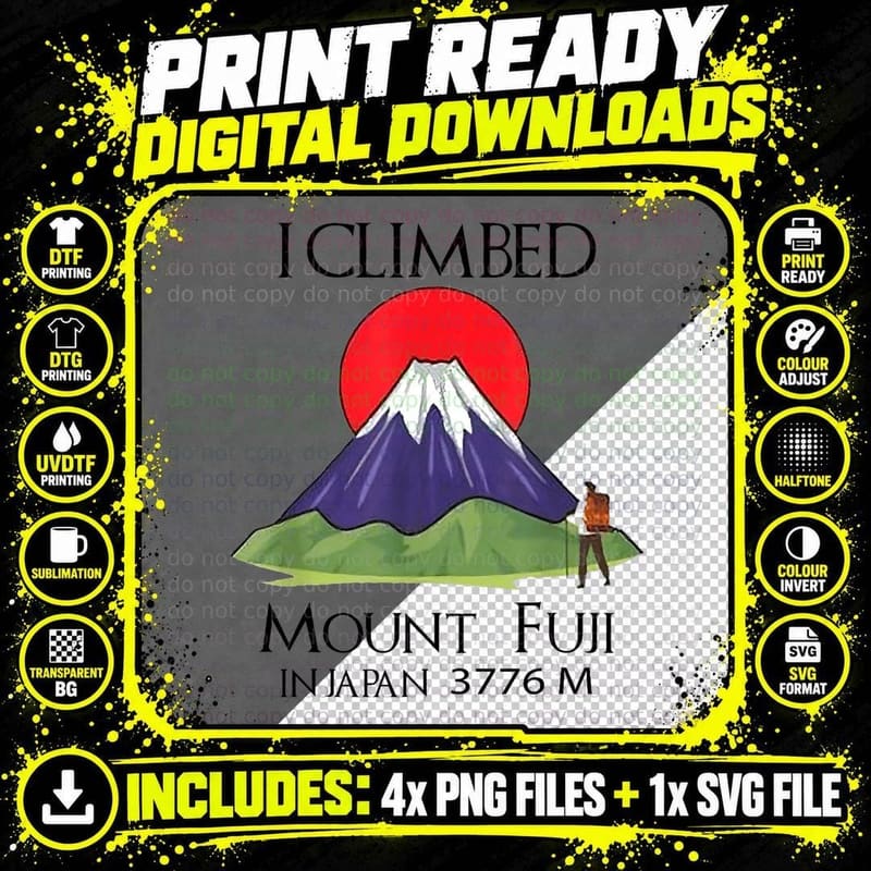 I Climbed Mount Fuji in Japan 3776m Vintage Adventure Png SVG Digital Bundle