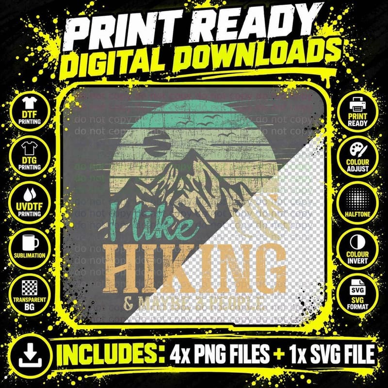 I Like Hiking & Maybe 3 People - Backpacking Hiker Png SVG Digital Bundle