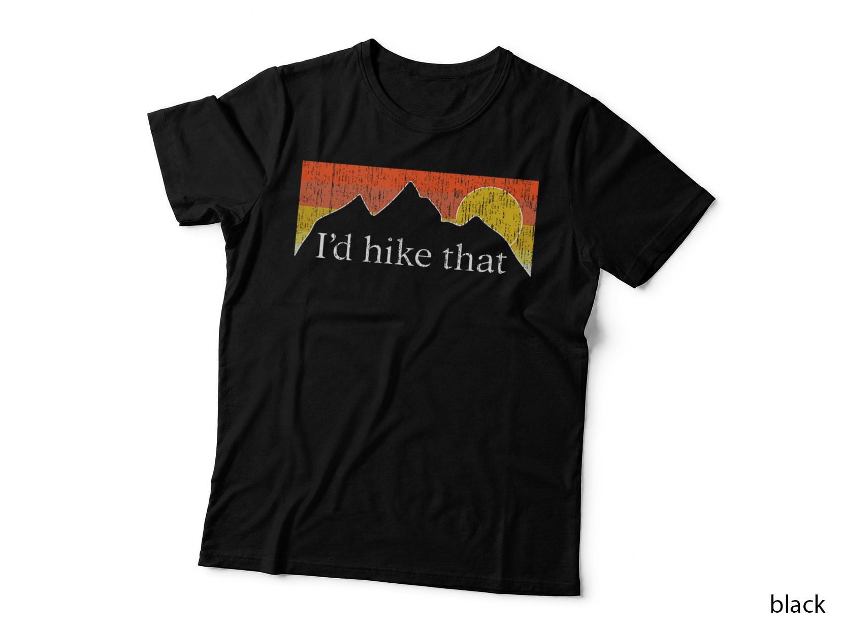 I'd Hike That - Hiker Hiking Mountain Sunset Vintage Theme T-Shirt