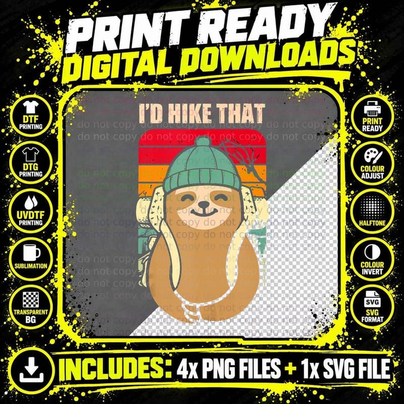 ID Hike That Sloth Hiking Mountain Trail Outdoor Animal Png SVG Digital Bundle
