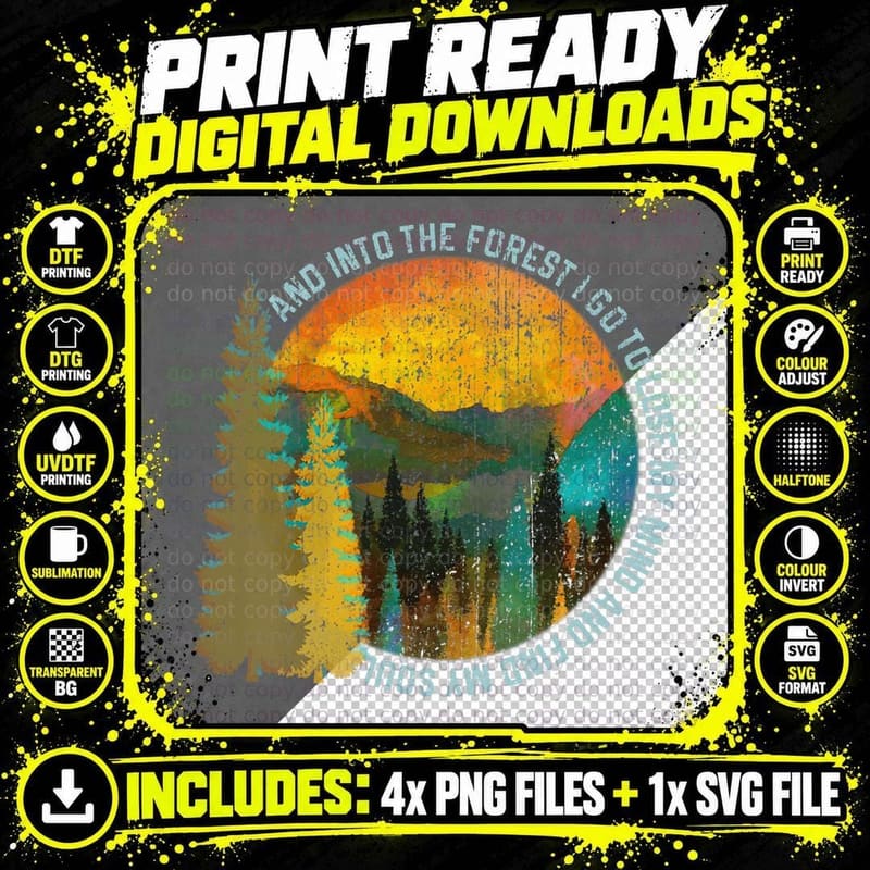 Into the Forest I Go Hiking Nature Lover Camping Gift Png SVG Digital Bundle