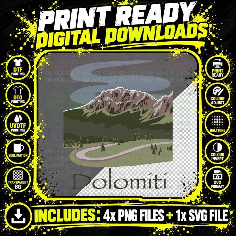 Italian Dolomites Hiking Design Travel the Alps Apparel Png SVG Digital Bundle