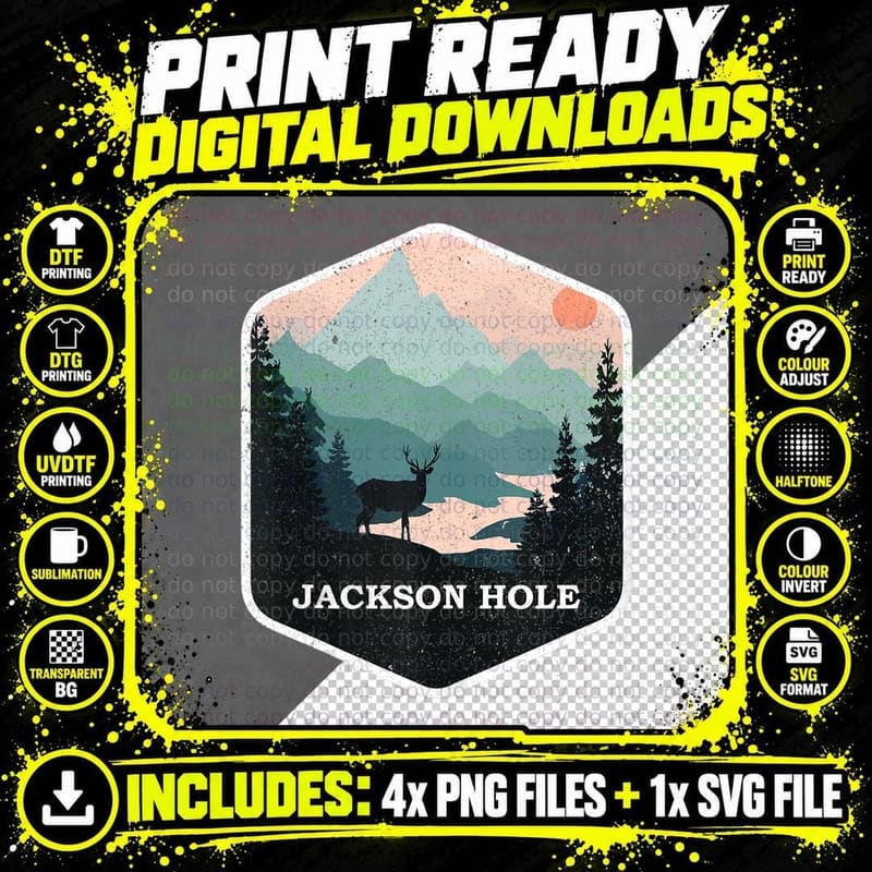 Jackson Hole Wyoming WY Vintage Mountains Hiking Png SVG Digital Bundle