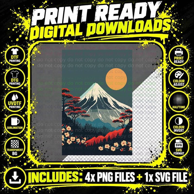 Japanese Mountain Landscape Fuji Mount Japan Graphical Png SVG Digital Bundle