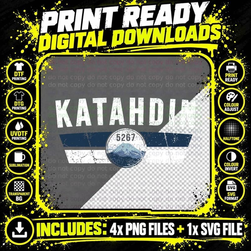 Katahdin Mountain Climbing Maine Hiking Climber T-Shirt Png SVG Digital Bundle