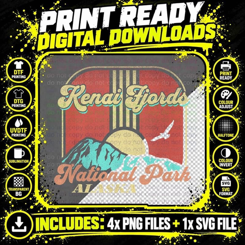 Kenai Fjords National Park Alaska Nature Hiking Outdoors Png SVG Digital Bundle