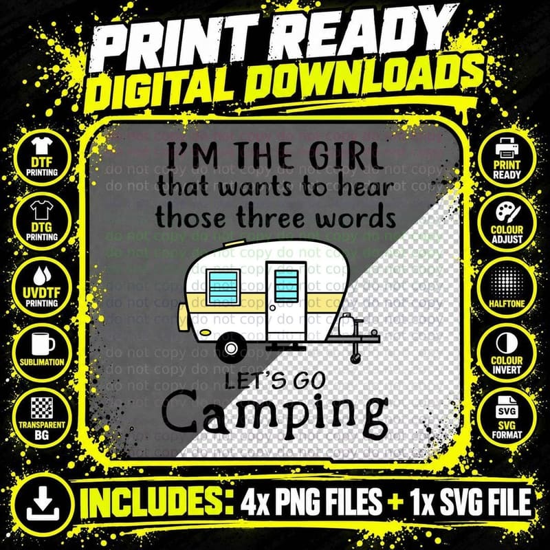 Let S Go Camping Shirt, Adventure Awaits, Rustic Escape Png SVG Digital Bundle