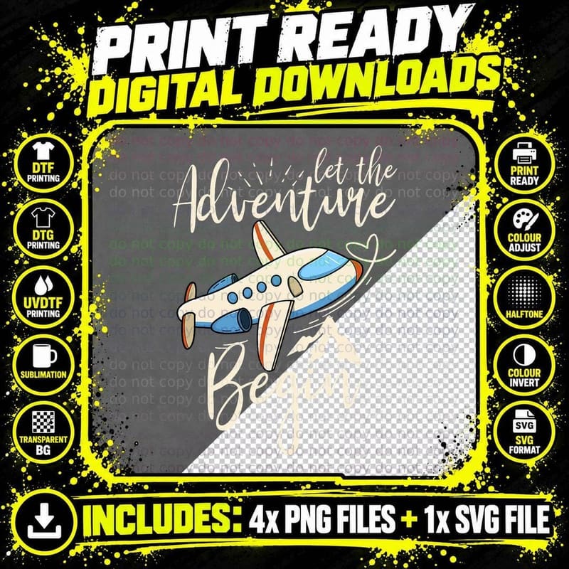 Let the Adventure Begin Airplane Adventure Travel Mode Png SVG Digital Bundle