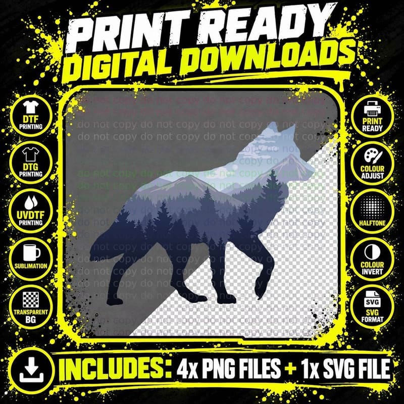 Lone Wolf Survives the Mountain Silhouette Art T-Shirt Png SVG Digital Bundle