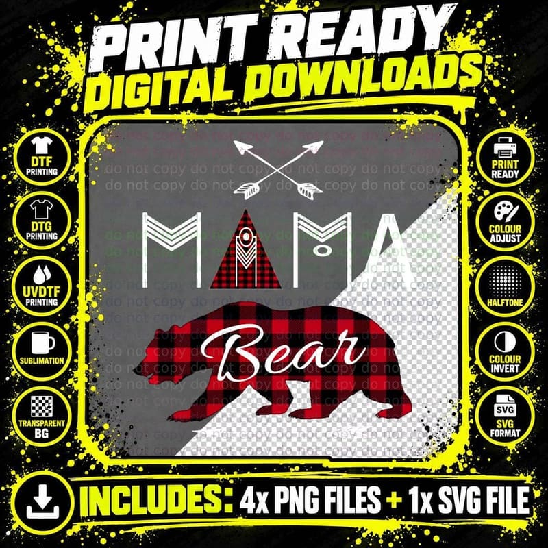 Mama Bear Hoodie Buffalo Plaid Family Camping Bear Png SVG Digital Bundle