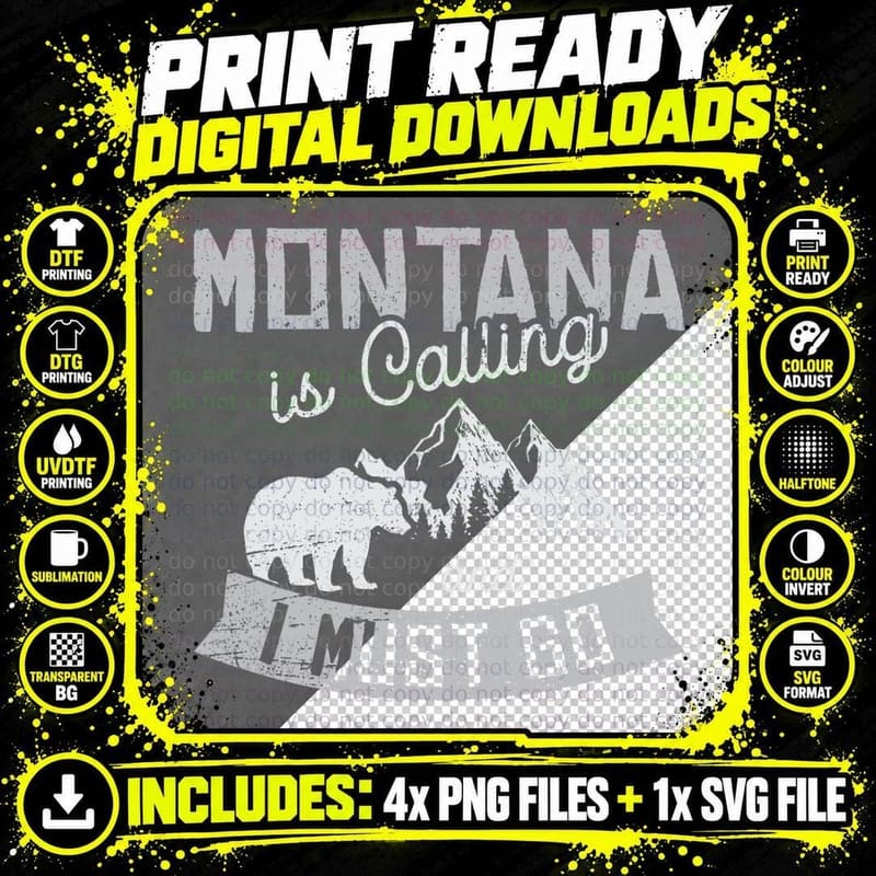 Montana Is Calling Big Sky Grizzly Wilderness Adventure Png SVG Digital Bundle