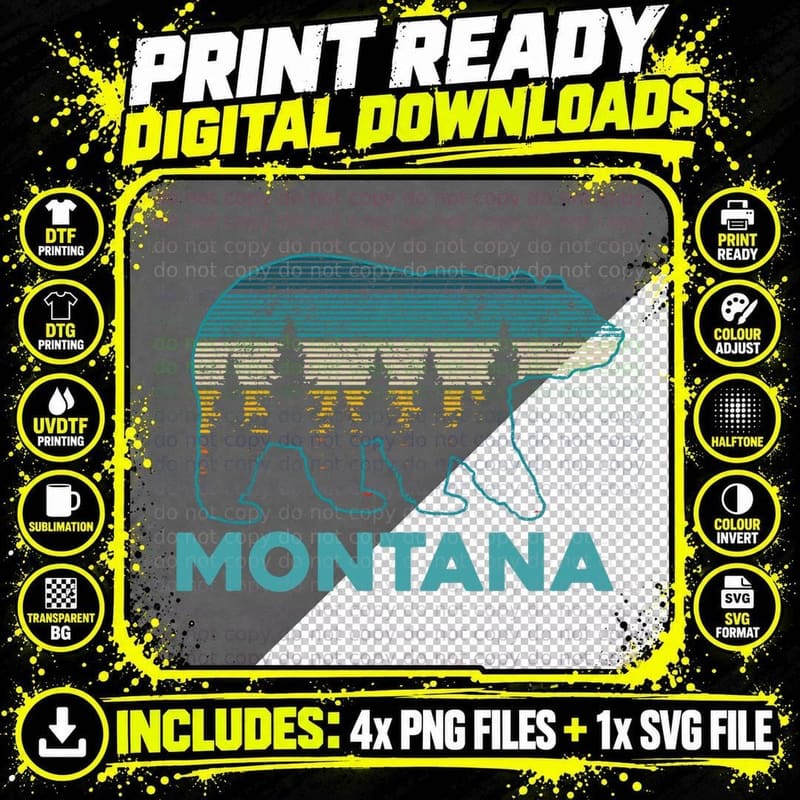 Montana Vintage Grizzly Bear Nature Hiking Souvenir Gift Png SVG Digital Bundle