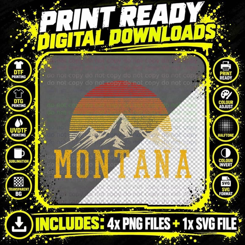 Montana Vintage Mountains Nature Hiking Outdoor Gift Png SVG Digital Bundle