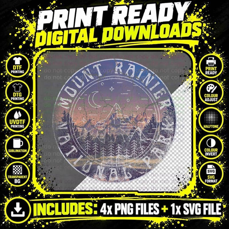 Mount Rainier National Park Washington Mountains Hiking Png SVG Digital Bundle