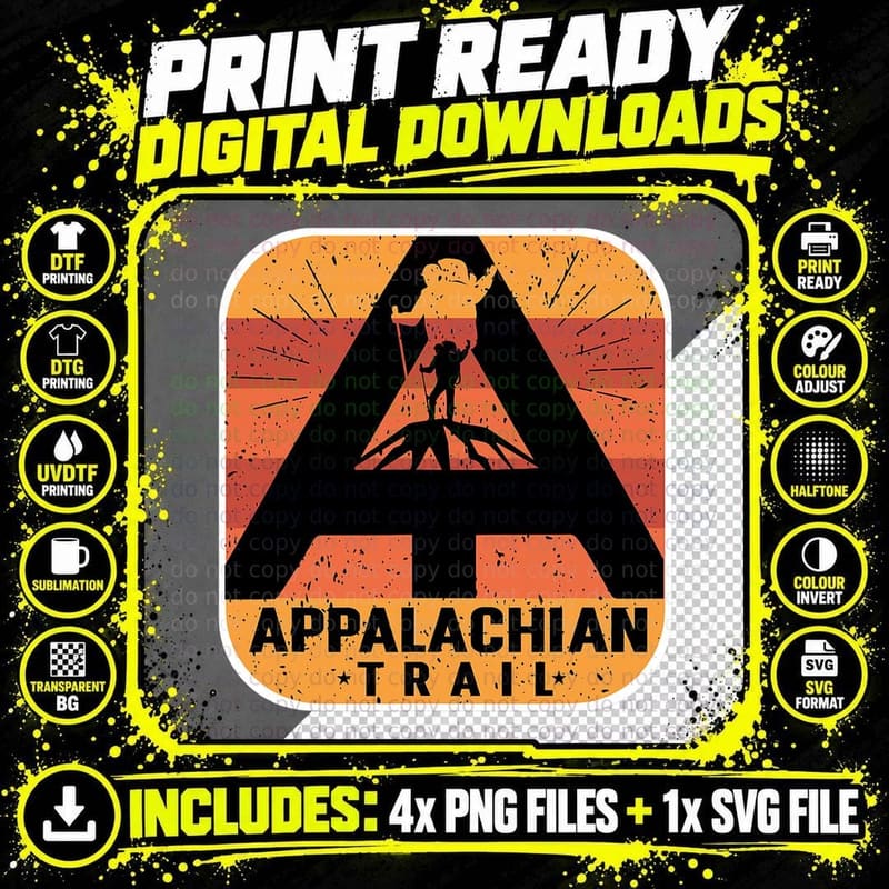 Mountain Range Appalachian Trail Hiking Hike Trail Png SVG Digital Bundle