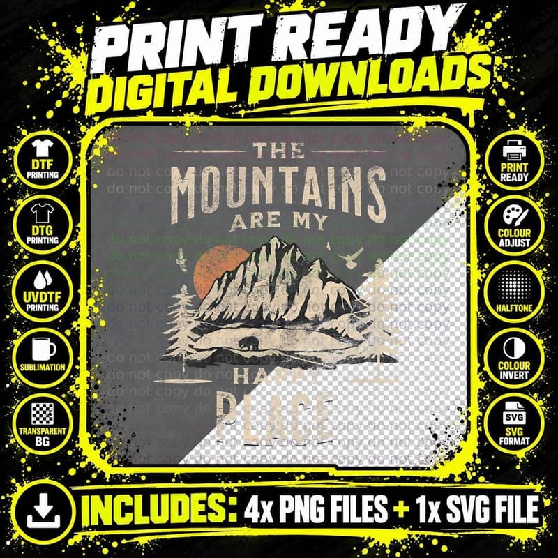 Mountains Are My Happy Place Trekking Hiking Vacay Vibes Png SVG Digital Bundle