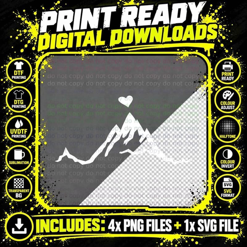 Mountaintop Heart I Mountain Hiking Mountain Heartbeat Png SVG Digital Bundle