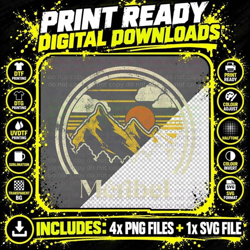 Méribel Mountains France Hiking Outdoors Retro Png SVG Digital Bundle