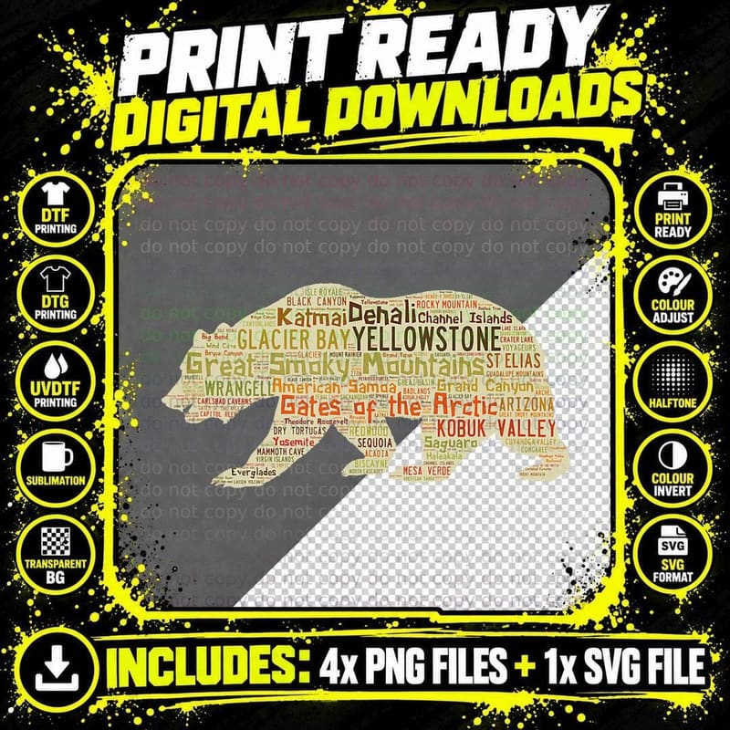 National Parks 59 National Parks Bear Hiking Outdoors Png SVG Digital Bundle