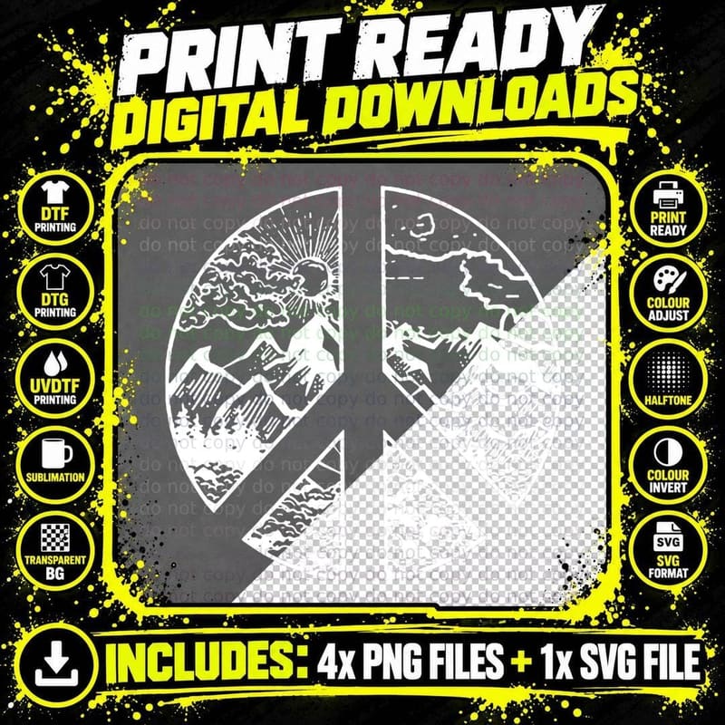 Nature Peace Outdoor Adventures Mountain Peace Sign Png SVG Digital Bundle