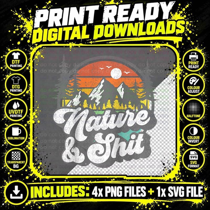 Nature and Shit Funny Hiking Camping Hiker Camper RV Png SVG Digital Bundle