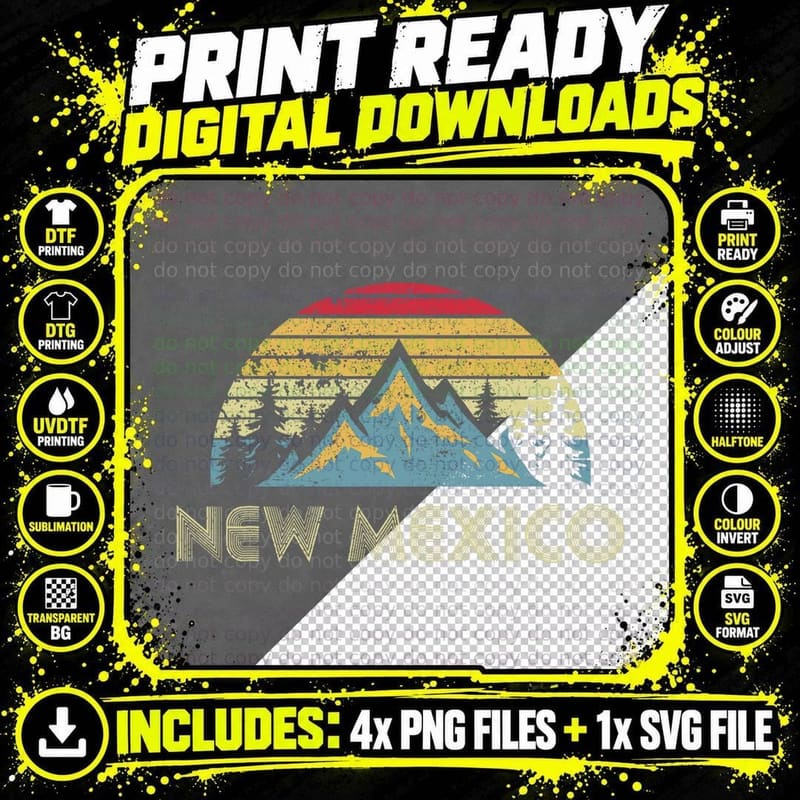 New Mexico Tee - Retro Vintage Mountains Nature Hiking Png SVG Digital Bundle