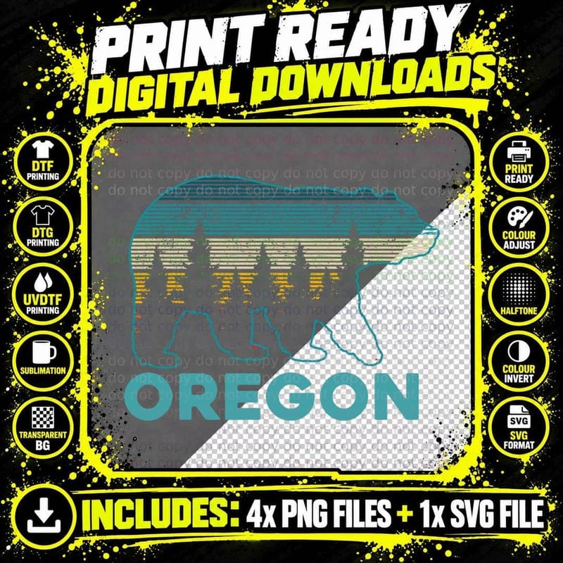 Oregon Vintage Grizzly Bear Nature Hiking Souvenir Gift Png SVG Digital Bundle