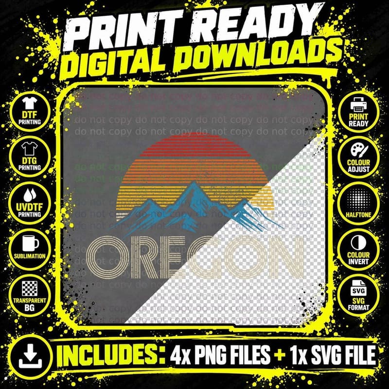 Oregon Vintage Mountains Pride Nature Hiking Souvenir Png SVG Digital Bundle