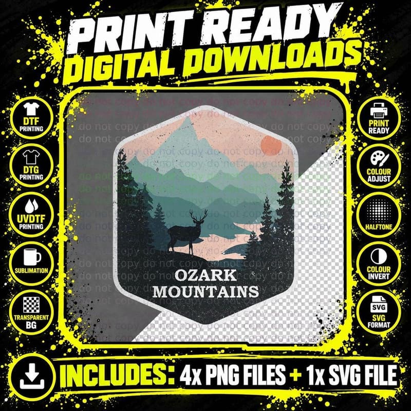 Ozark Mountains Vintage Arkansas AR Hiking Mountains Png SVG Digital Bundle