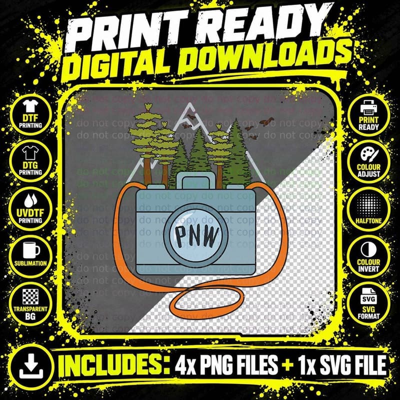 PNW Hiking Photographer Pacific Northwest Camera T-Shirt Png SVG Digital Bundle