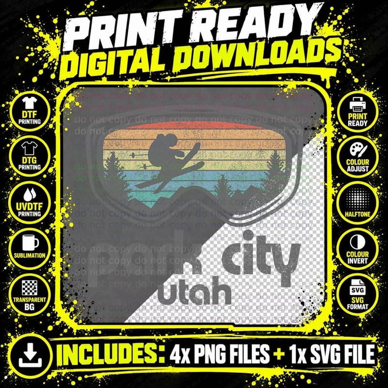 Park City Utah Mountain Ski Resort Skiing Retro Skier Png SVG Digital Bundle