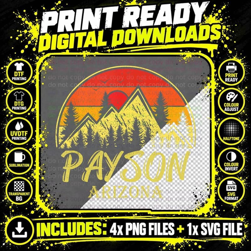 Payson Arizona AZ Mountains Hike Hiking Souvenir Png SVG Digital Bundle