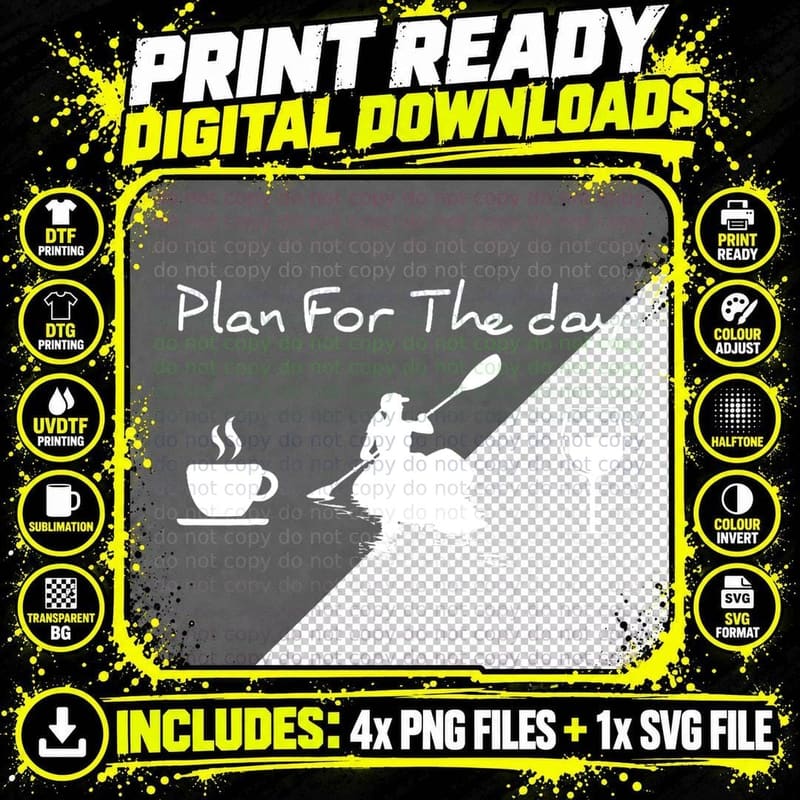 Plan for the Day Coffee Kayak and Wine Kayaking Women Png SVG Digital Bundle