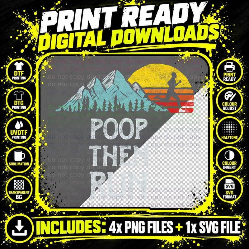 Poop Then Run! Funny Trail Running Graphic T-Shirt Png SVG Digital Bundle
