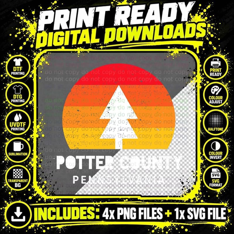Potter County PA Hiking Outdoors Pennsylvania T-Shirt Png SVG Digital Bundle