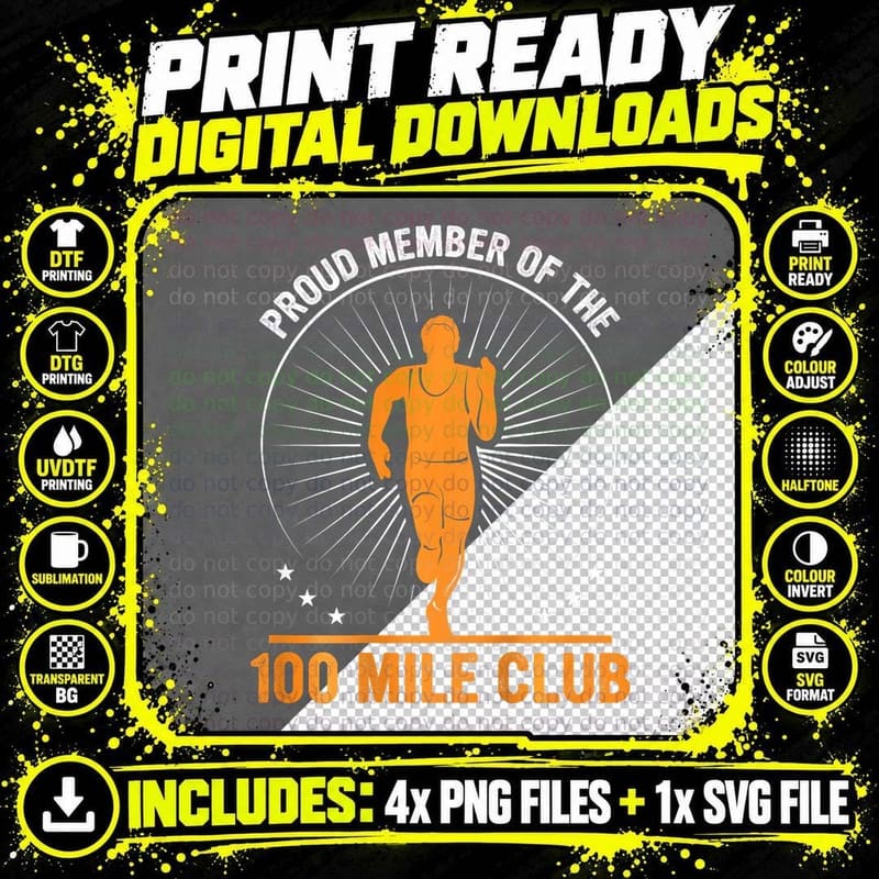 Proud Member of the 100 Mile Club Ultra Run Trail Png SVG Digital Bundle