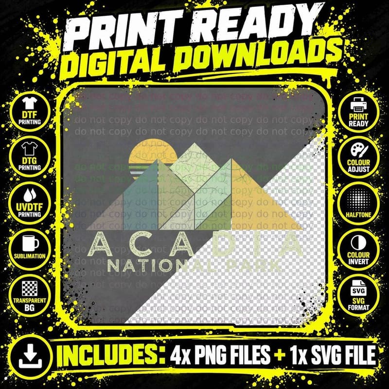 Retro Acadia National Park Distressed Hiking T-Shirt Png SVG Digital Bundle