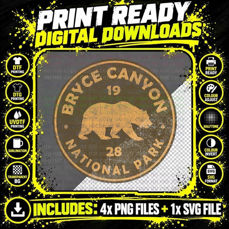 Retro Bryce Canyon National Park Utah Women Men Kids Png SVG Digital Bundle
