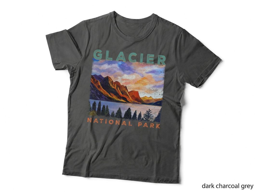 Retro Glacier National Park Montana Women Men Kids Hiking T-Shirt
