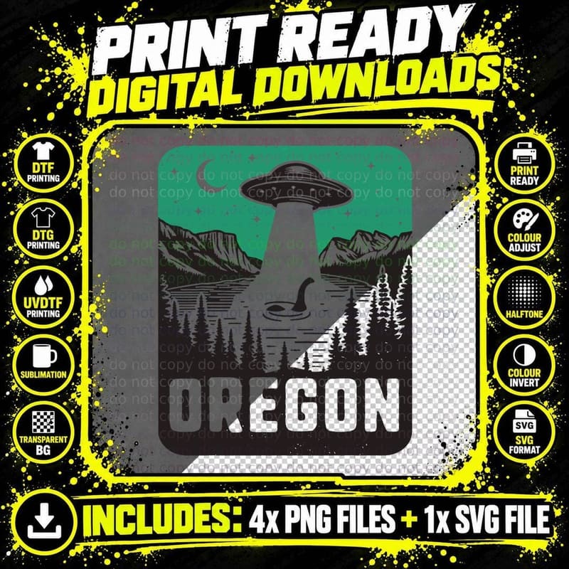 Retro Oregon Cryptid UFO Abduction Loch Ness Monster Png SVG Digital Bundle