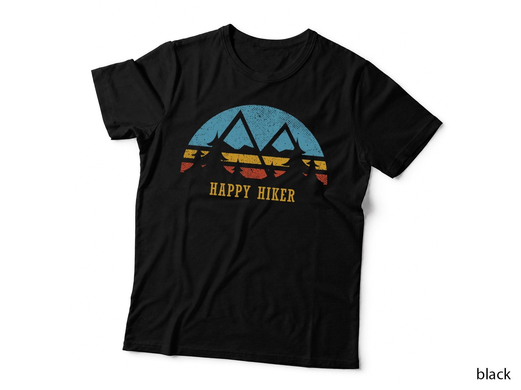 Retro Sunset Hiking Go Happy Hiker Gift T-Shirt