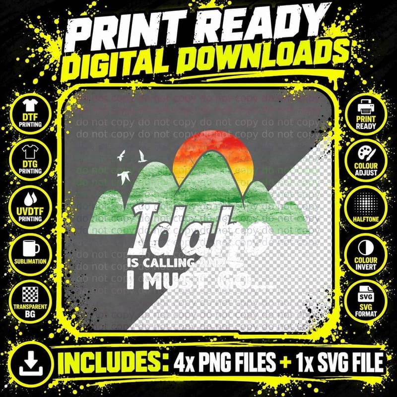 Retro Vintage Idaho Is Calling and I Must Go Camping Png SVG Digital Bundle