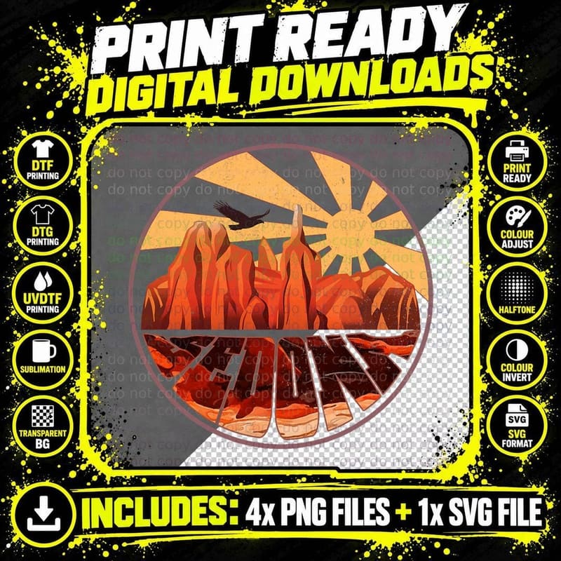 Retro Vintage Sedona Arizona Hiking Sunset Dawn Souvenir Png SVG Digital Bundle