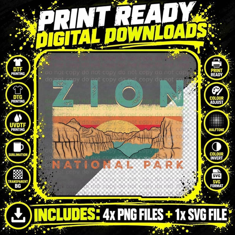 Retro Zion National Park Utah Mountain Women Men Kids Png SVG Digital Bundle