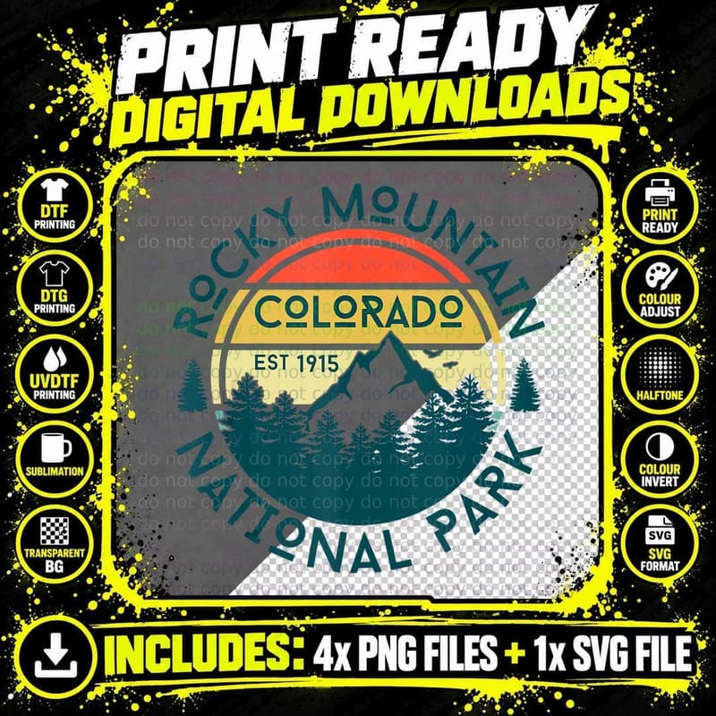 Rocky Mountain National Park Colorado Hiking Nature Png SVG Digital Bundle