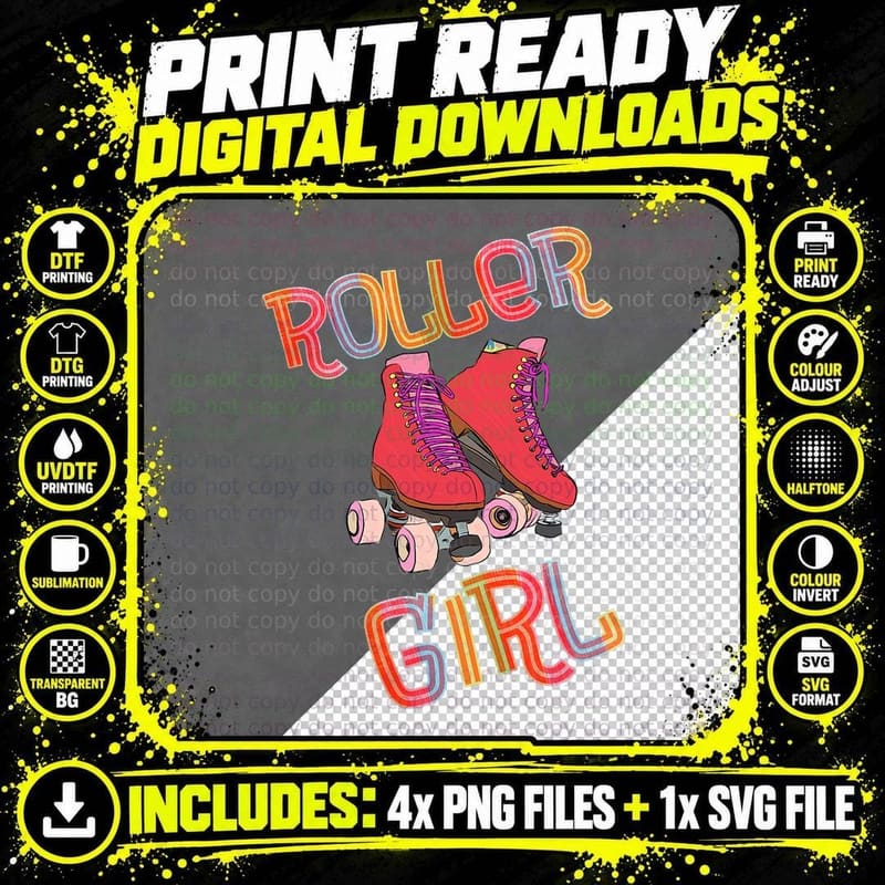 Roller Skate - Roller Girl - Running with Roller Skates Png SVG Digital Bundle
